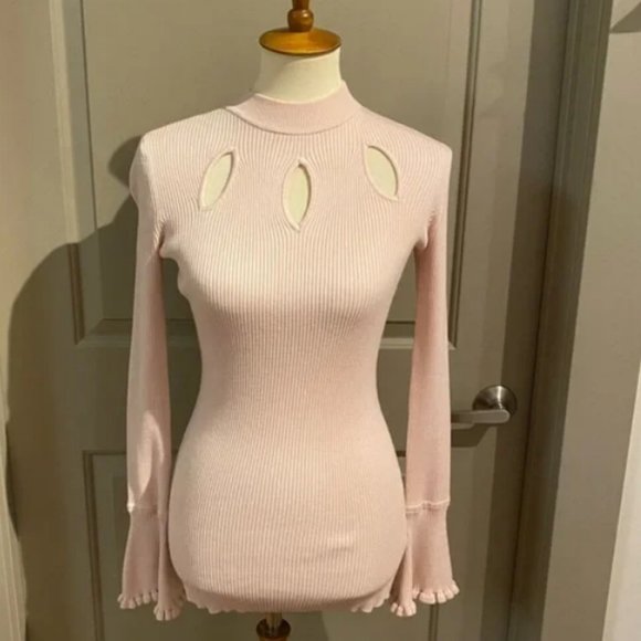 Blush Pink Ribbed Cutout Sweater - Picture 1 of 7